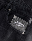 BLACK LEOPARD POCKET DENIM JORT