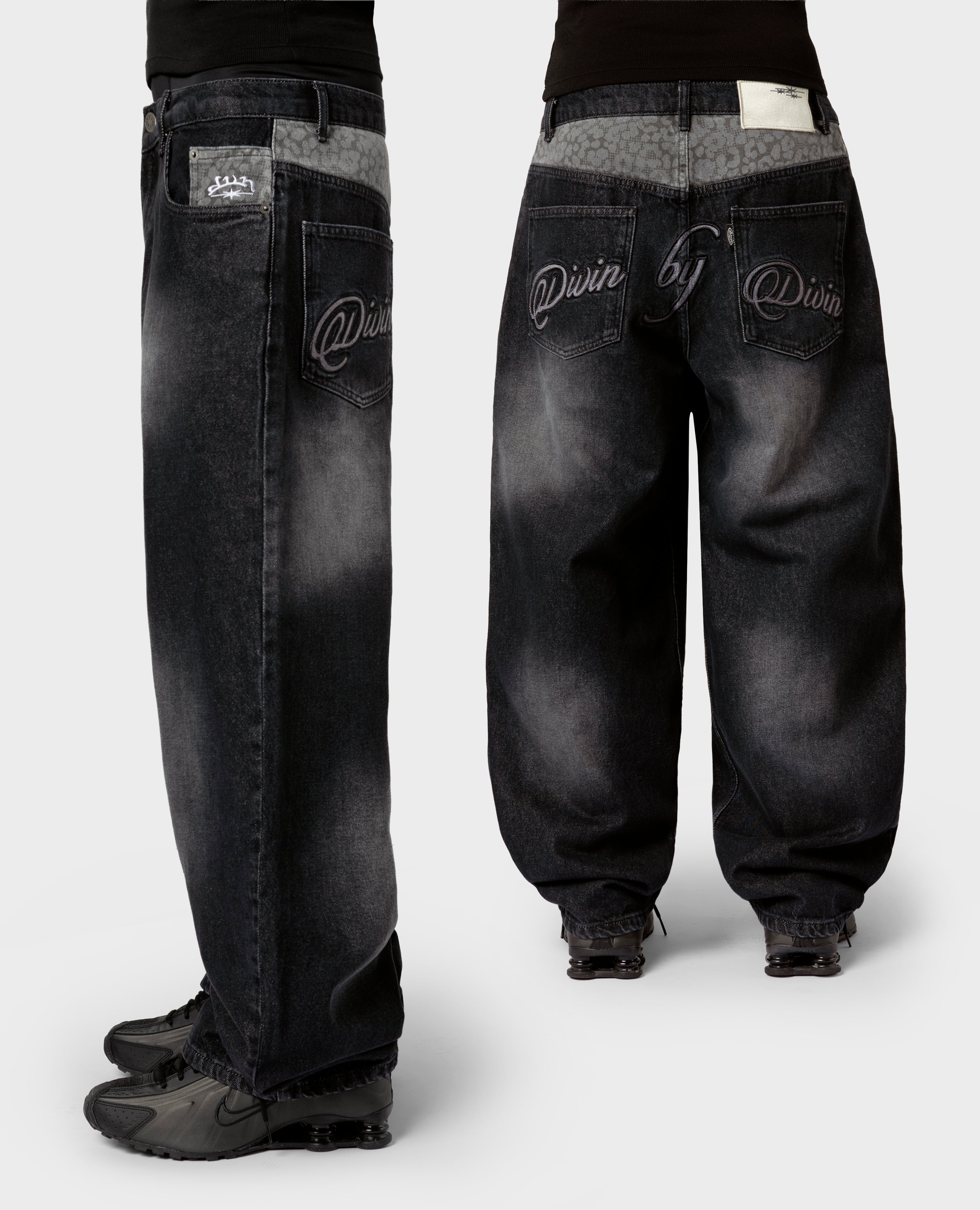 BLACK LEOPARD POCKET DENIM